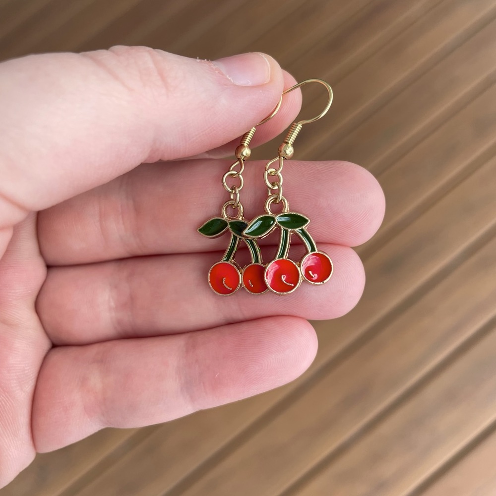 Enamel Cherry Earrings with Gold Accents